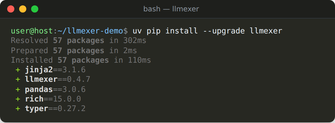 Installing llmexer with uv