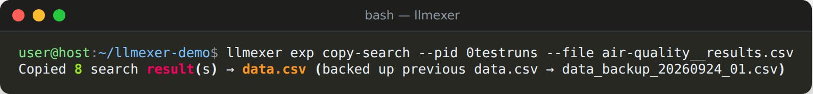 Copying the search results into data.csv
