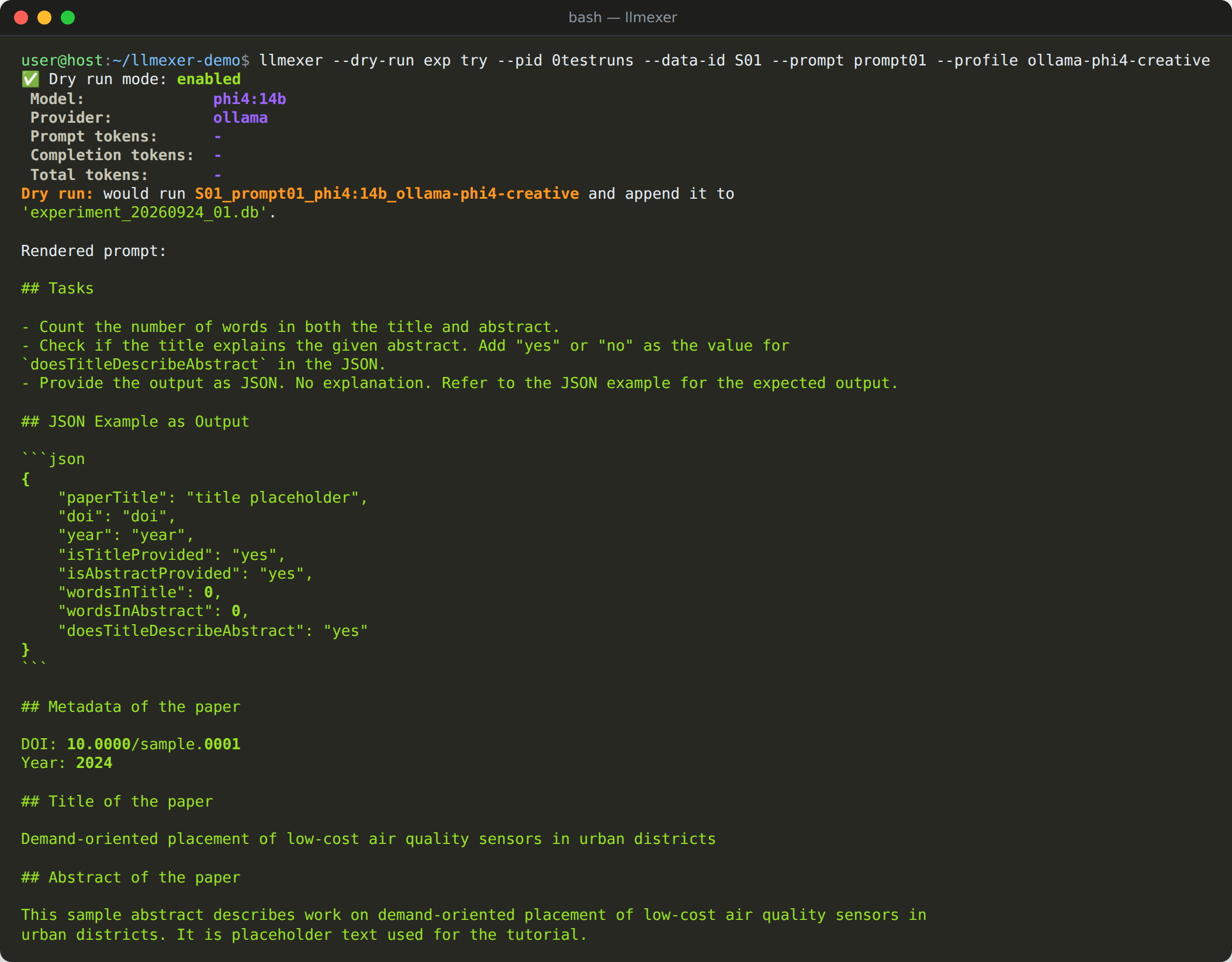 Previewing the rendered prompt with --dry-run